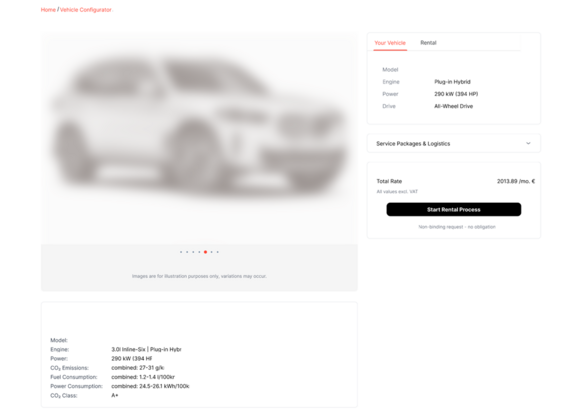 Step 1: Der Mietvorgang beginnt mit der Online-Fahrzeugauswahl. 